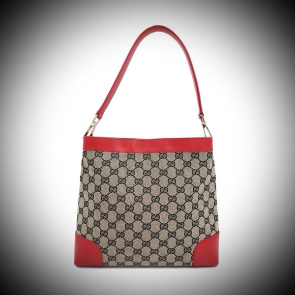 Gucci Handbags - Gucci Vintage Monogram Canvas & Red Leather Shoulder Bag